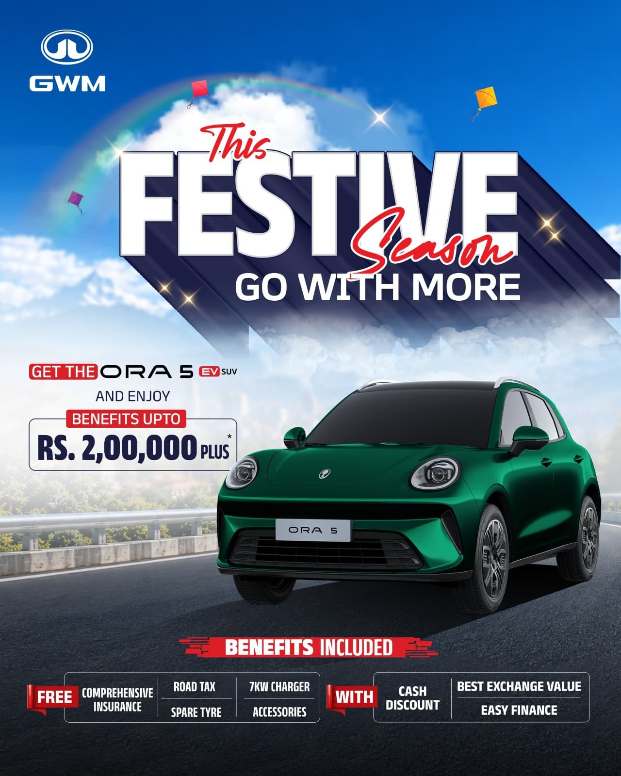 ORA 5 festive offer: benefits up to Rs. 2,00,000 plus, with insurance, road tax, charger, spare tyre and accessories